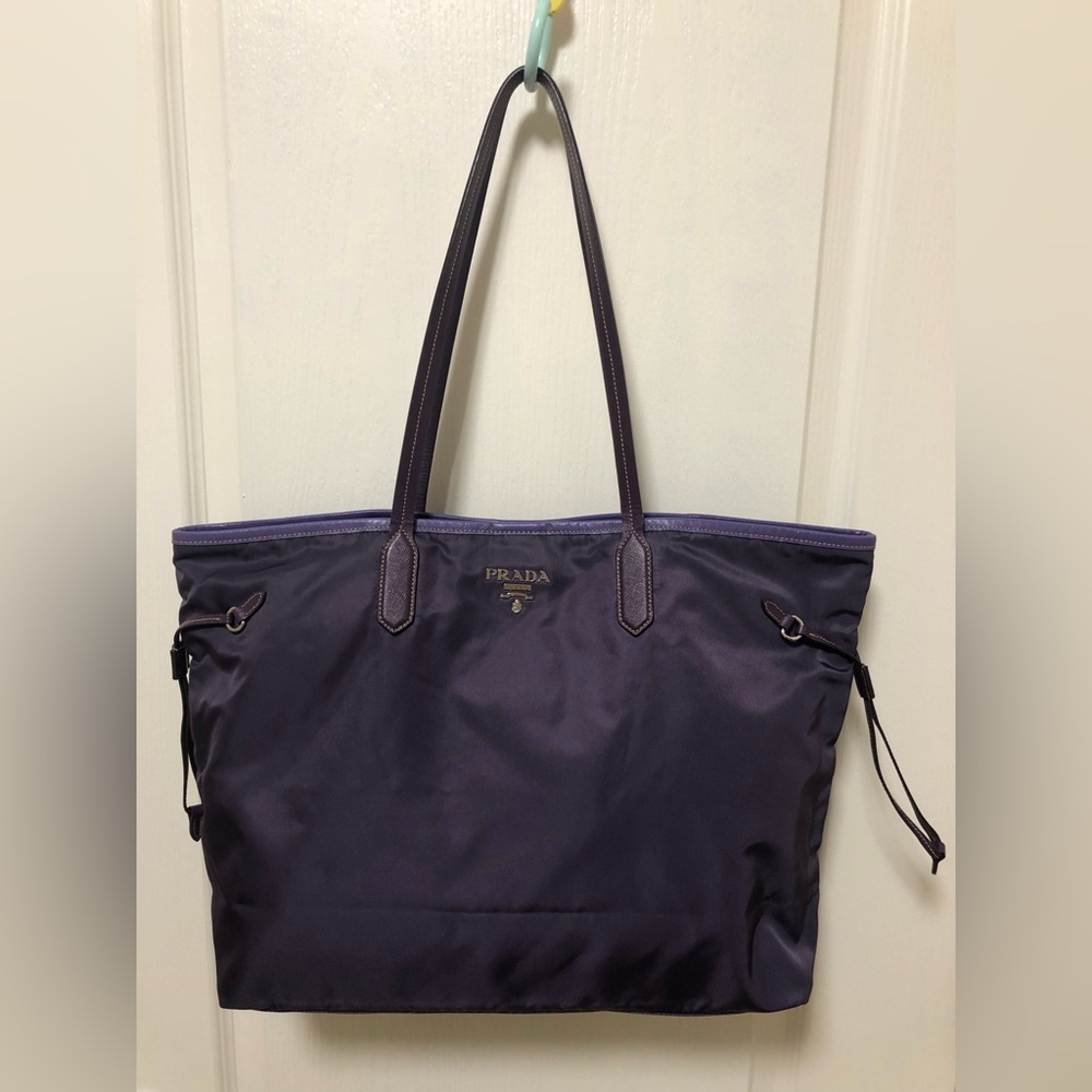 AUTHENTIC PRADA logo purple shoulder tote bag